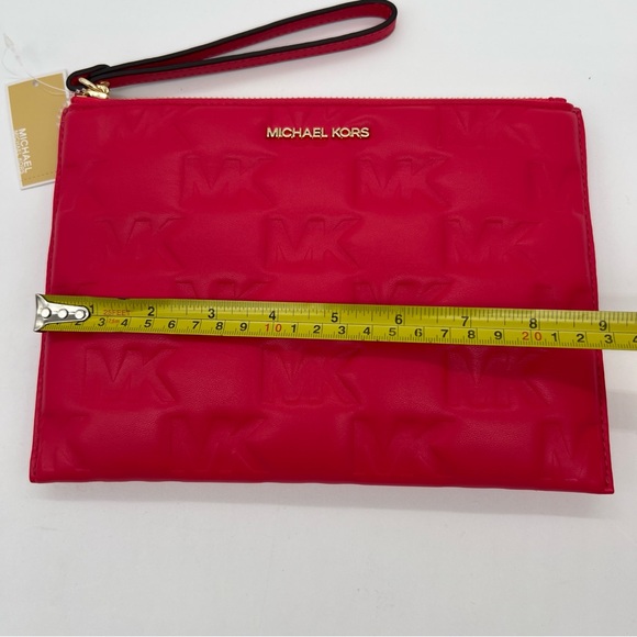 Michael Kors XL Logo Textured/Cushioned Clutch Wristlet Red Deep Pink NWT - Picture 10 of 11